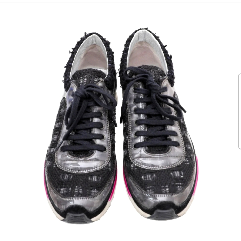 CHANEL Supermarket Tweed Lace up Sneakers Size 36 - Picture 4 of 11